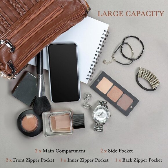 Purses for Women Pocketbooks Soft PU Leather Ladies Crossbody Purse Multi Pocket - Picture 5 of 8